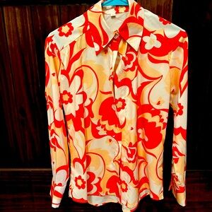 Swirling orange patterned long sleeve shirt